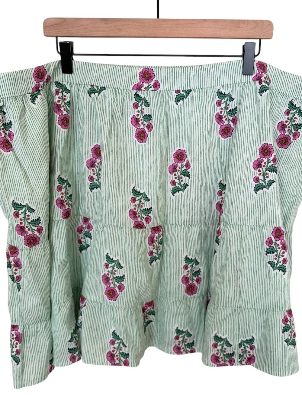 NWT J. Crew Factory Green Striped Floral Tiered Mini Skirt